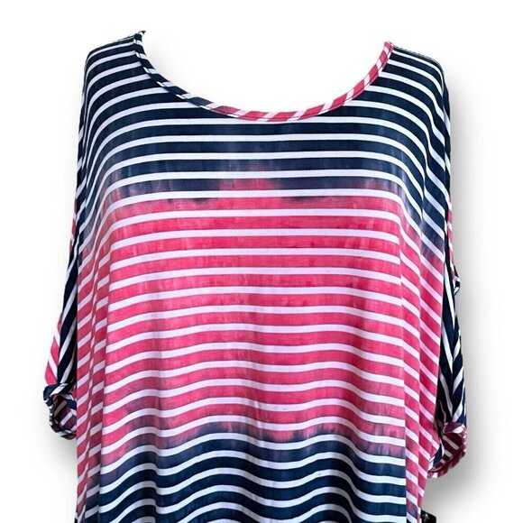 La Vanya Womens Tunic Top Plus Sz 3X Blue Pink Stripe Ombre Tie Dye Boho Stretch - Picture 3 of 10